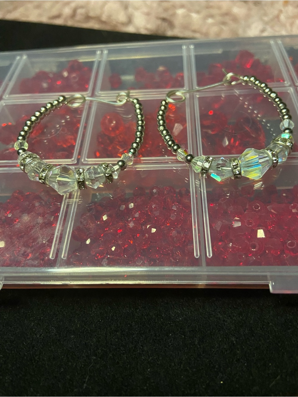 Crystal Bead Hoop Earrings - Clear and Silver - Picture 3 of 4